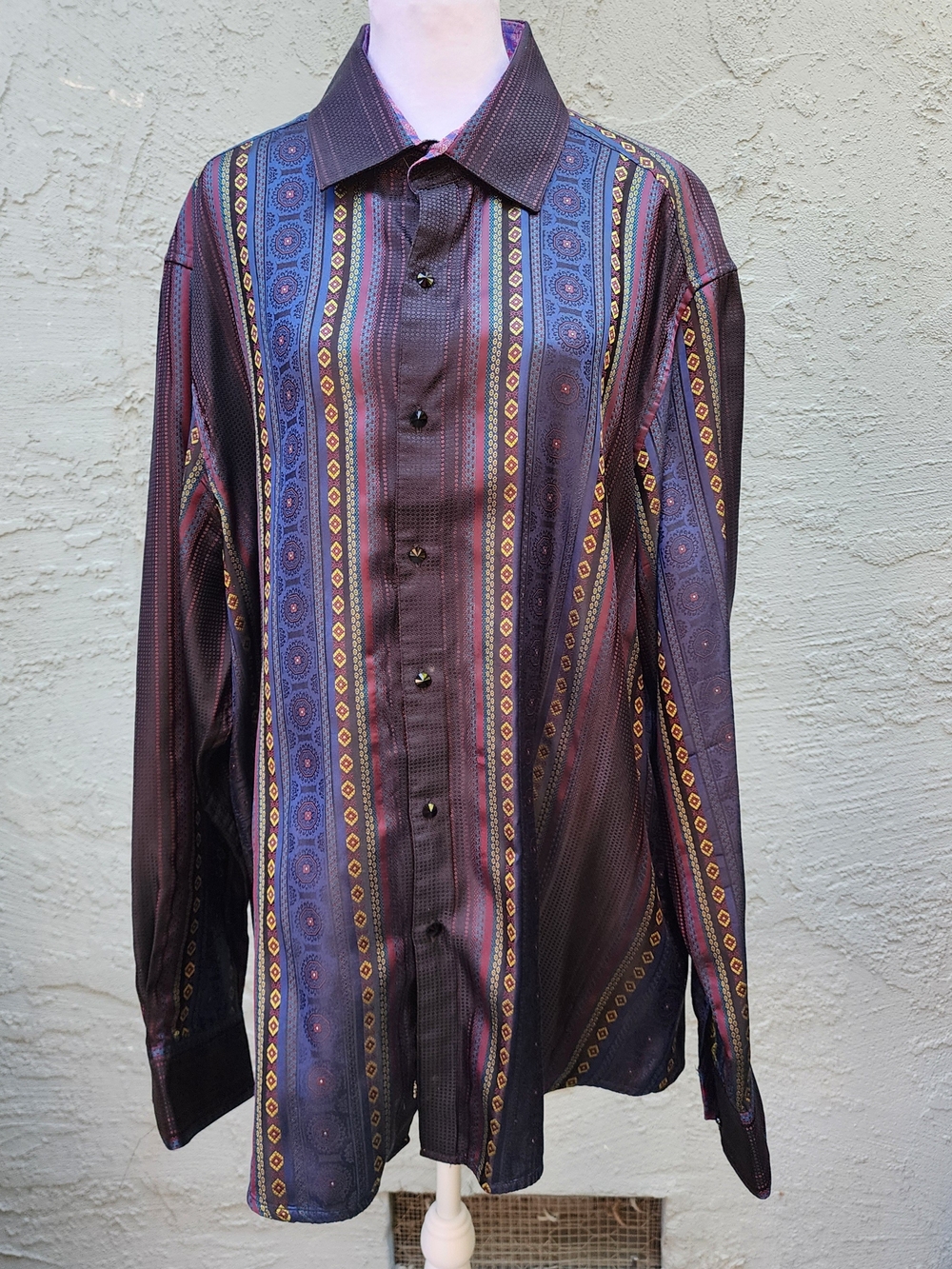 Robert Graham Purple and Gold Vertical Stripe Dress Shirt Ltd Edition 620/810